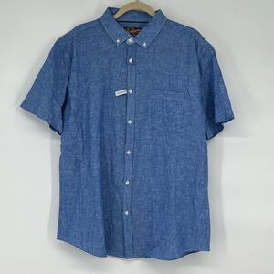 NWT JOHNNY BIGG Mens Short Sleeve Button Up Shirt XL Blue Linen Blend Pocket